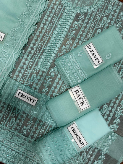 AZURE CHIFFON WITH CHIFFON EMBROIDERD DUPATTA  |3PIECE UNSTICHED