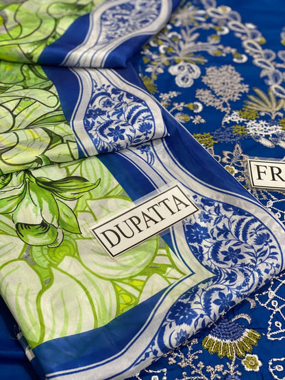 MUSHQ CHIKENKARI WITH DIGITAL PRINTED SILK DUPATTA  |3PIECE UNsTICHED