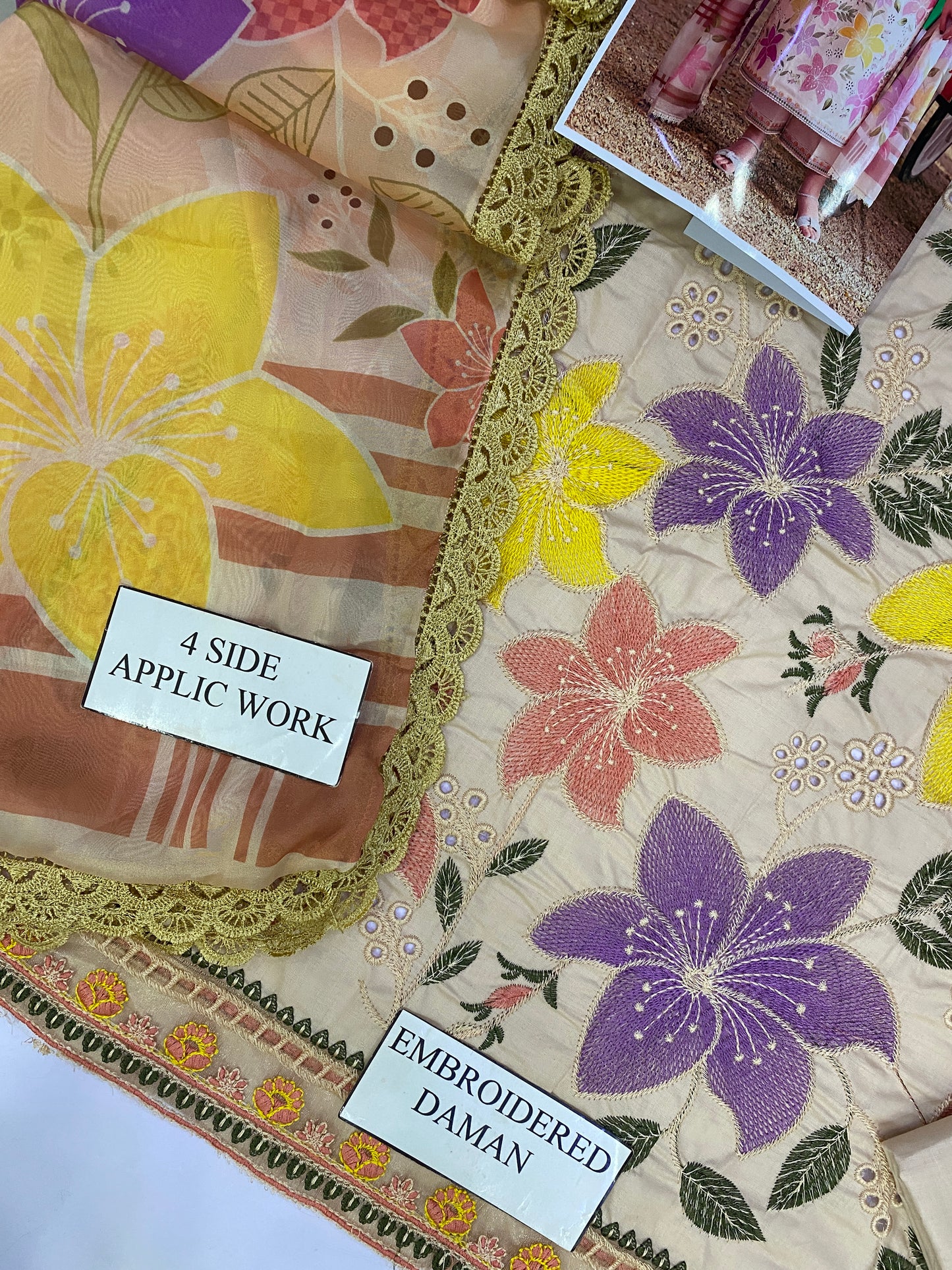 Aneelas  Emborided Lawn Chikenkari With Silk Duppata 3pc Unstiched