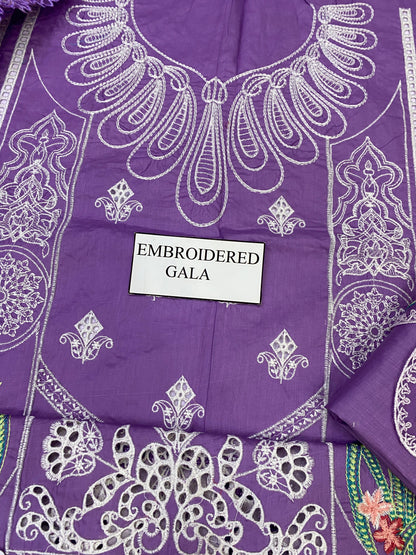 BIN ILYAS| PURPLE CHIKENKARI WITH ORGENZA  DUPATTA  |3PC UNSTICHED