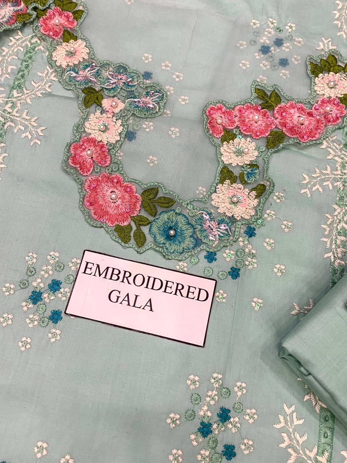 MUSHQ | ELITE FLORAL CHIKENKARI  KHADDI NET DUPATTA  |3PEC UNSTICHED