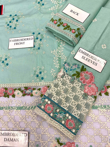 MUSHQ | ELITE FLORAL CHIKENKARI  KHADDI NET DUPATTA  |3PEC UNSTICHED