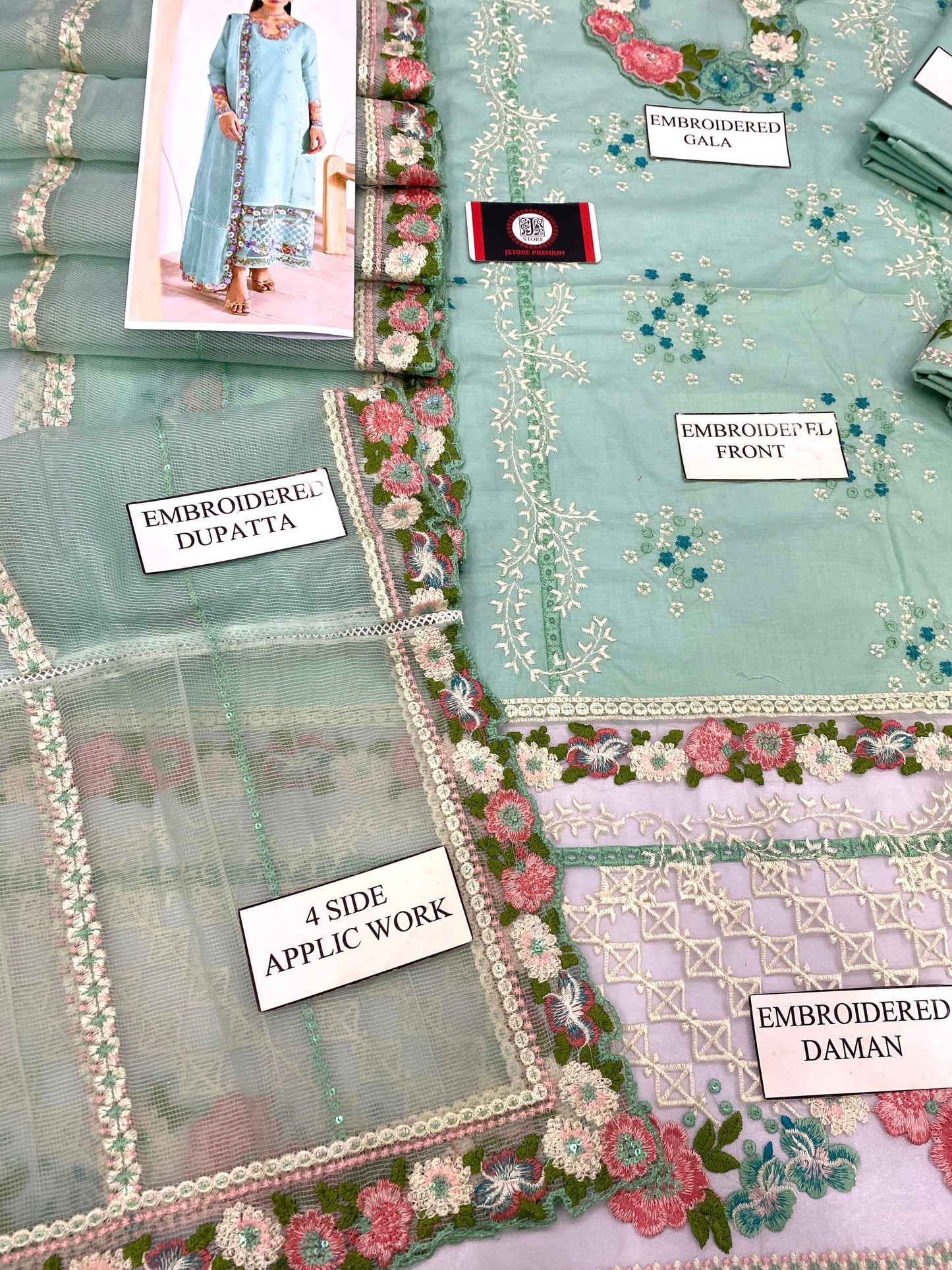 MUSHQ | ELITE FLORAL CHIKENKARI  KHADDI NET DUPATTA  |3PEC UNSTICHED