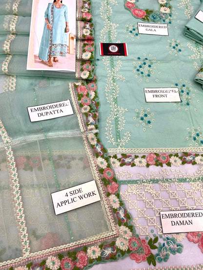 MUSHQ | ELITE FLORAL CHIKENKARI  KHADDI NET DUPATTA  |3PEC UNSTICHED