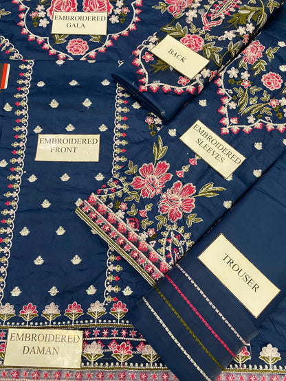 SADAF FAWAD KHAN ROYAL BLUE |LAWN  WITH DIGITAL PRINT SILK DUPATTA  |3PC UNSTICHED