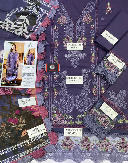 JADE BANAFSHAH CHIKENKARI | EMBROIDED SILK DUPATTA | 3PC UNSTICHED