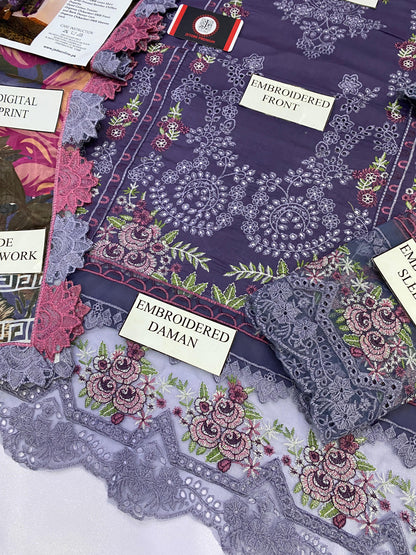 JADE BANAFSHAH CHIKENKARI | EMBROIDED SILK DUPATTA | 3PC UNSTICHED