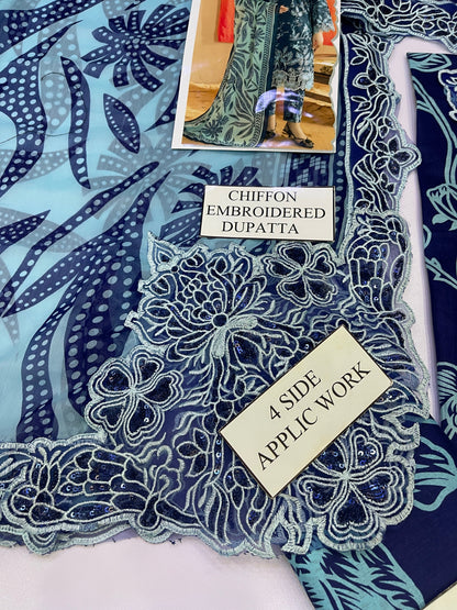 NUREH E BAHAR |LAWN  EMBROIDED CHIFFON DUPATTA  |3PC UNSTICHED