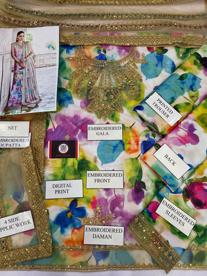 Jazmine | Multi Shade With Heavy Embroidered Net Dupatta | 3pec Unstiched