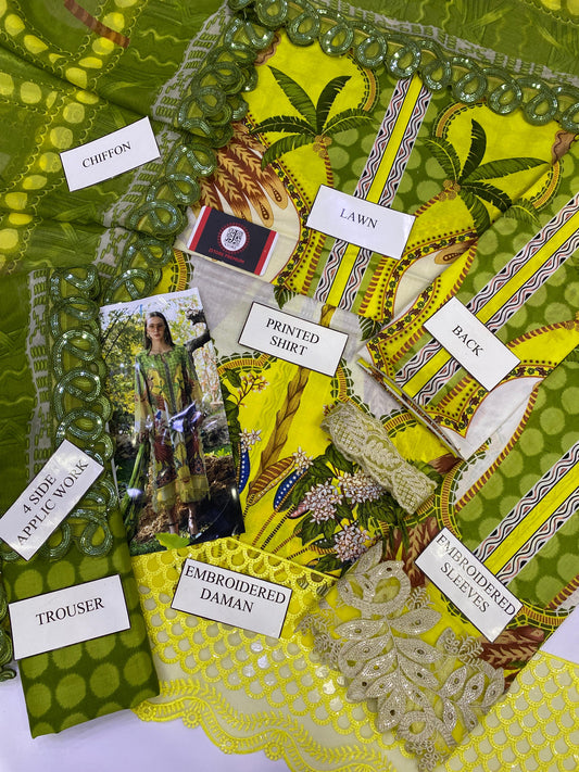 MARIAB TULIP |PRINTED LAWN WITH CHIFFON BORDER  DUPATTA  |3PC UNSTICHED