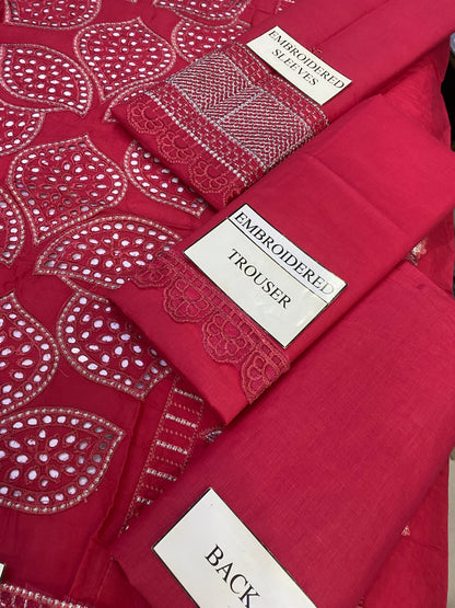 MARJAN CHIKENKARI CHERRY PINK EDITION  |3PC UNSTICHED