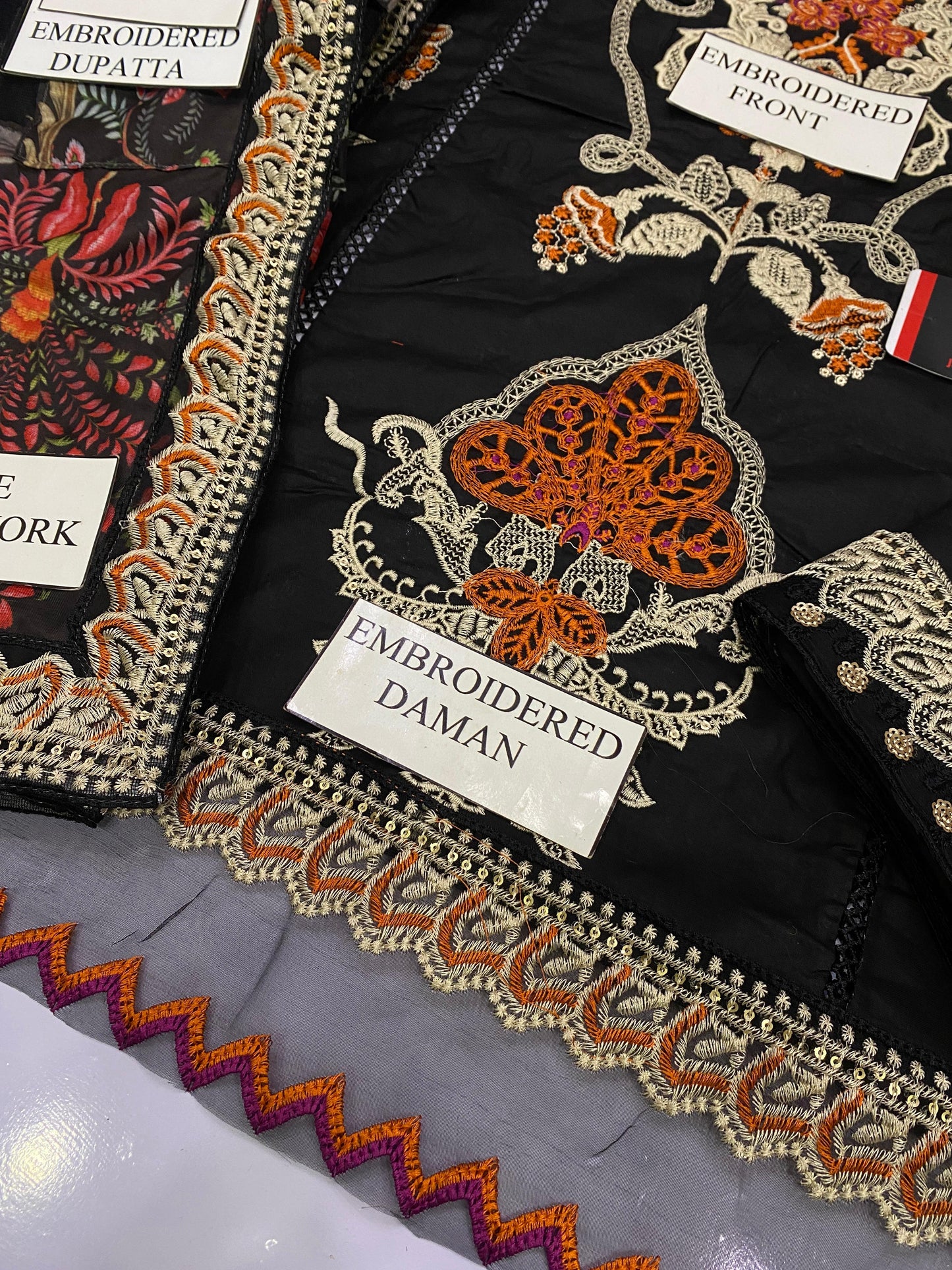 MB BLACK SHEHNAAI CHIKENKARI |3PC UNSTICHED