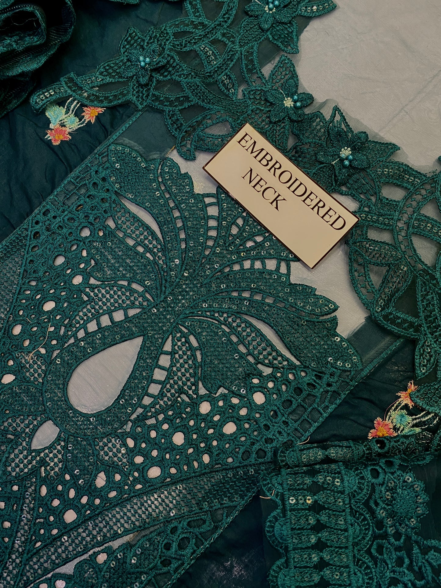 PARISHAY LUXURY CHIKENKARI COLLECTION (HU) WITH SRYLISH KHADDI NET EMBROIDED BORDER DUPATTA  |3PC UNSTICHED