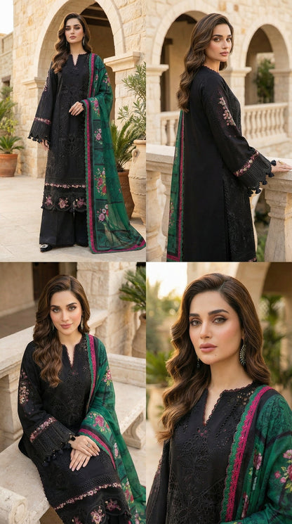 Saira Rizwan | Luxury Chikenkari Lawn Digital Printed Silk Dupatta | 3piece Unstiched