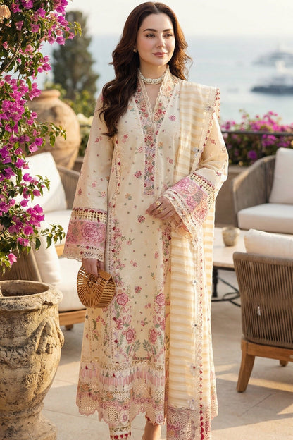 Qalamqar | Chikenkari Lawn Embroidery Orgenza Embroided Dupatta | 3pec Unstiched