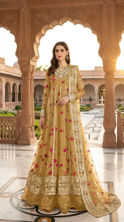 FRASHA| YELLOW DIGITAL CHIFFON MAXI |3Pec UNstiched