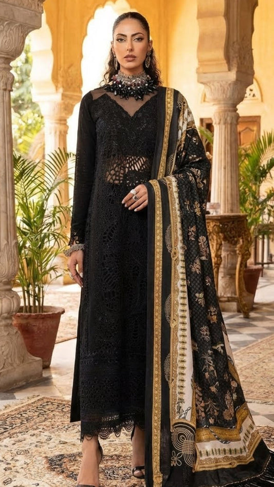 BIN ILYAS | BLACK LUXURY CHIKENKARI | Unstiched 3 piece