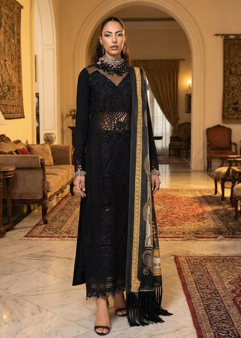 BIN ILYAS | BLACK LUXURY CHIKENKARI | Unstiched 3 piece