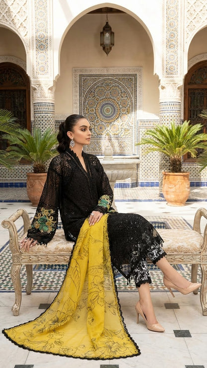 MARIAB  BLACK NOIR AFREEN 3PEC UNSTICHED