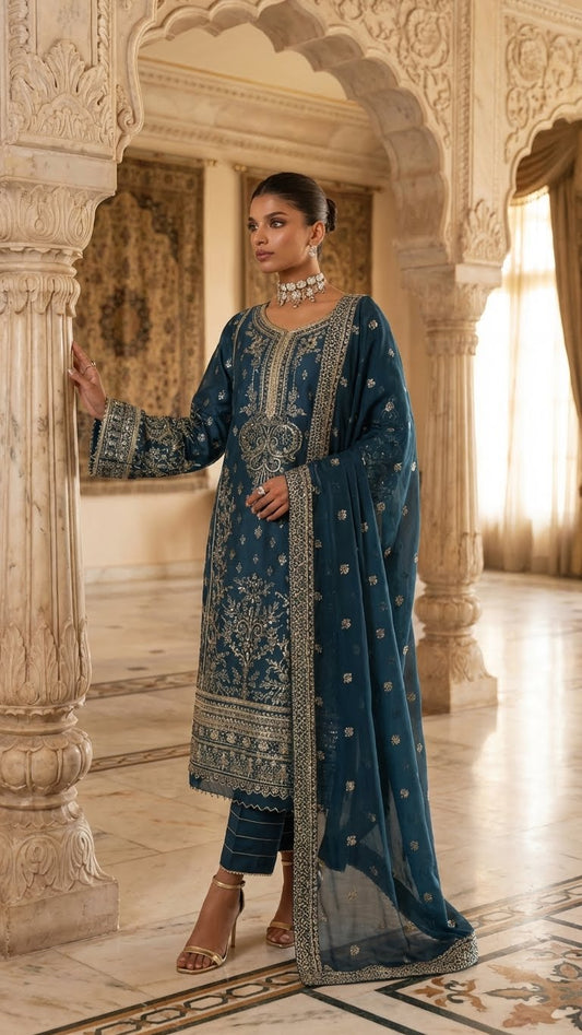 GULAL IMPERIAL ZINC EMROIDED DRESS  3PEC UNSTICHED