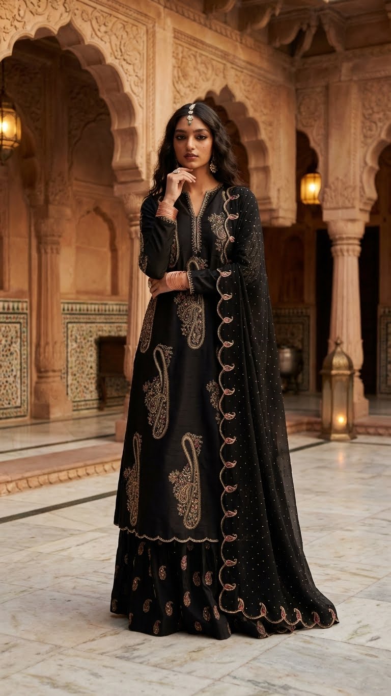 ZARA SHAH JAHAN  IVORY BLOSSOM BLACK 3PEC UNSTICHED