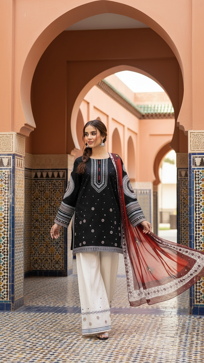Saphire | Chikenkari Cotton | Chiffon Dupatta