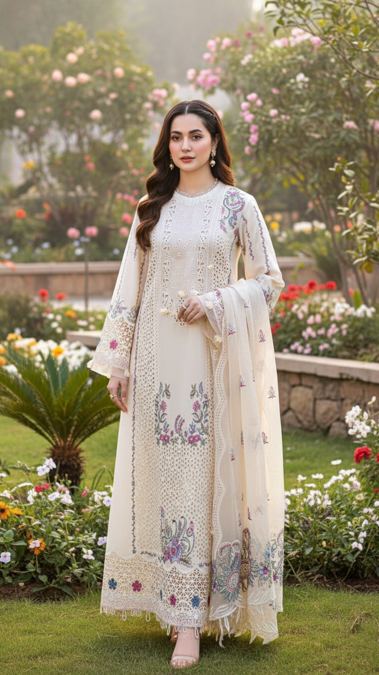 QALAMKAR CHIKENKARI 3PEC | UNSTICHED