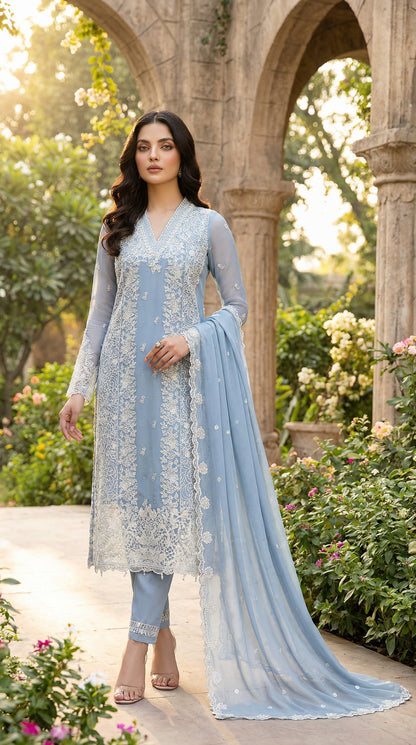 Aneela | Lawn  With Chiffon Duppta | 3 Pec Unstiched