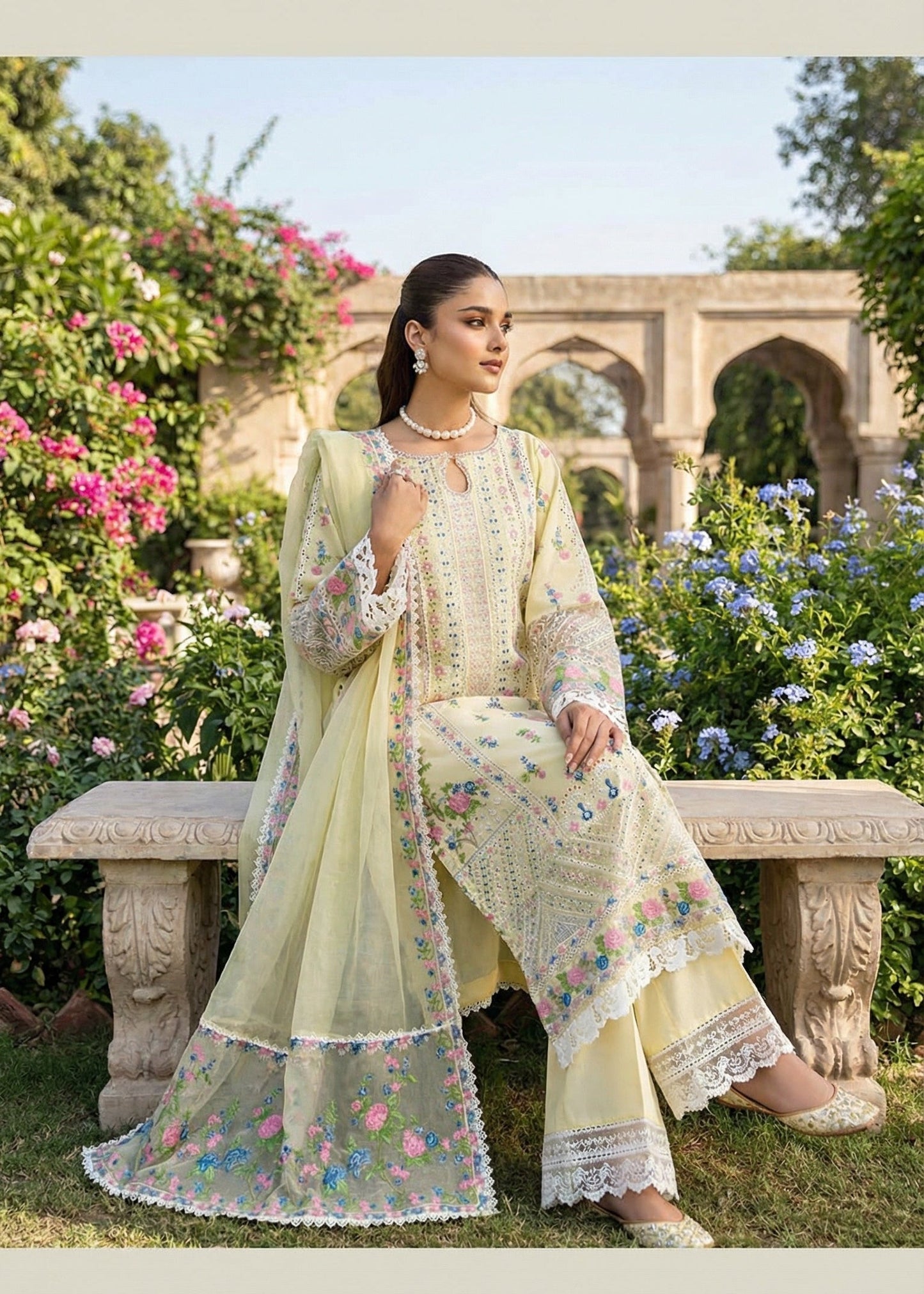 Chikenkari Nimora Lawn With Embroided Dupatta