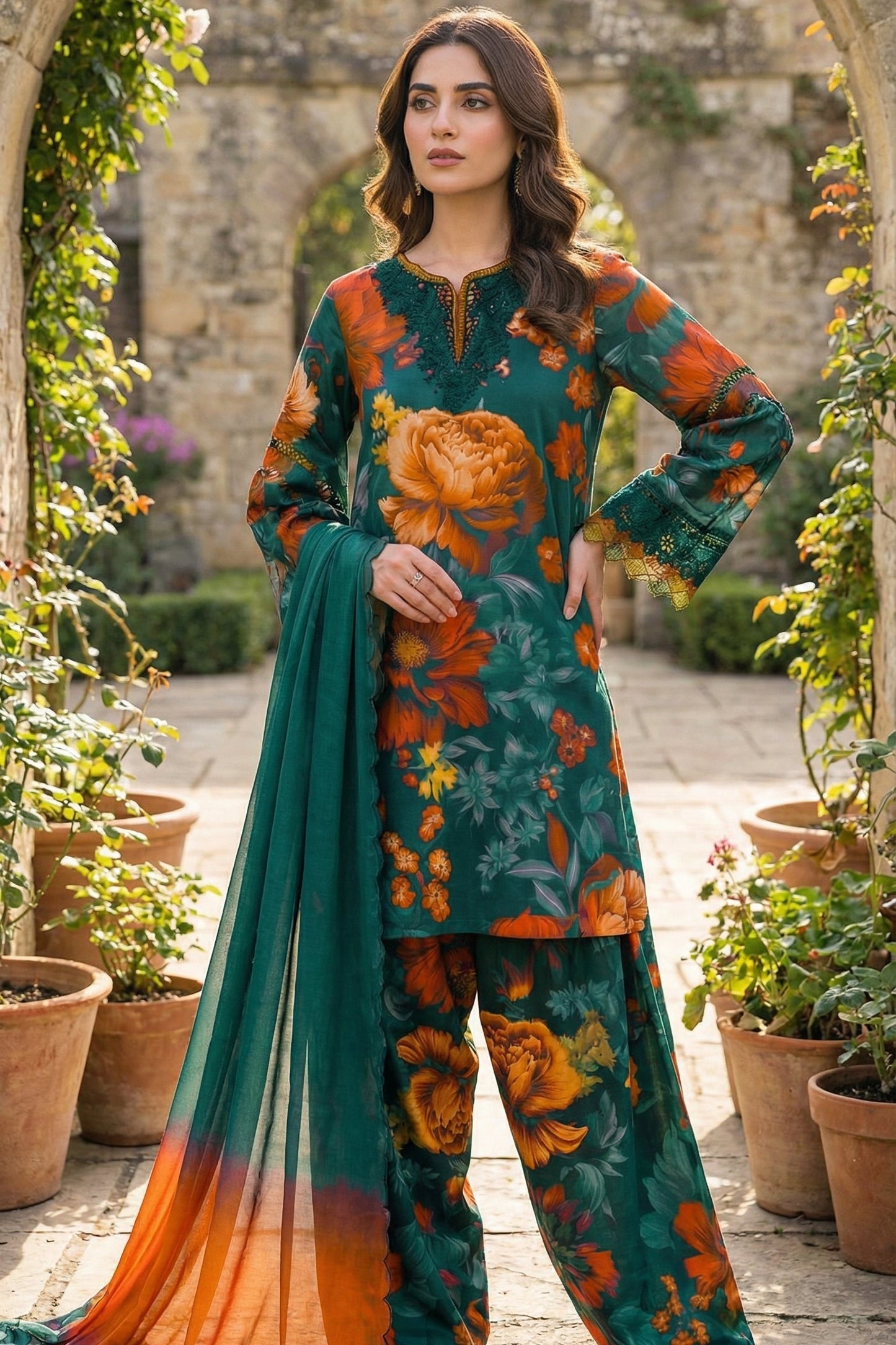 Iznik | Zinc Floral With Chiffon Dupatta | 3pec Unstiched