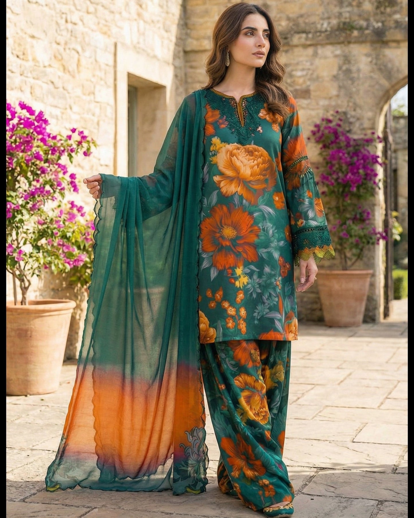 Iznik | Zinc Floral With Chiffon Dupatta | 3pec Unstiched