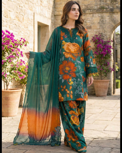 Iznik | Zinc Floral With Chiffon Dupatta | 3pec Unstiched