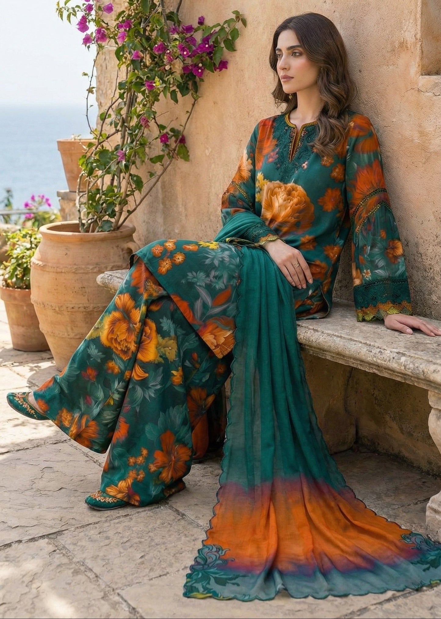 Iznik | Zinc Floral With Chiffon Dupatta | 3pec Unstiched