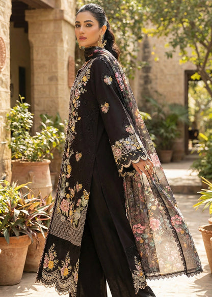 MAHNOOR MIDNIGHT BLOOM | CHIKENKARI   SILK DUPATTA  |3PC UNSTICHED