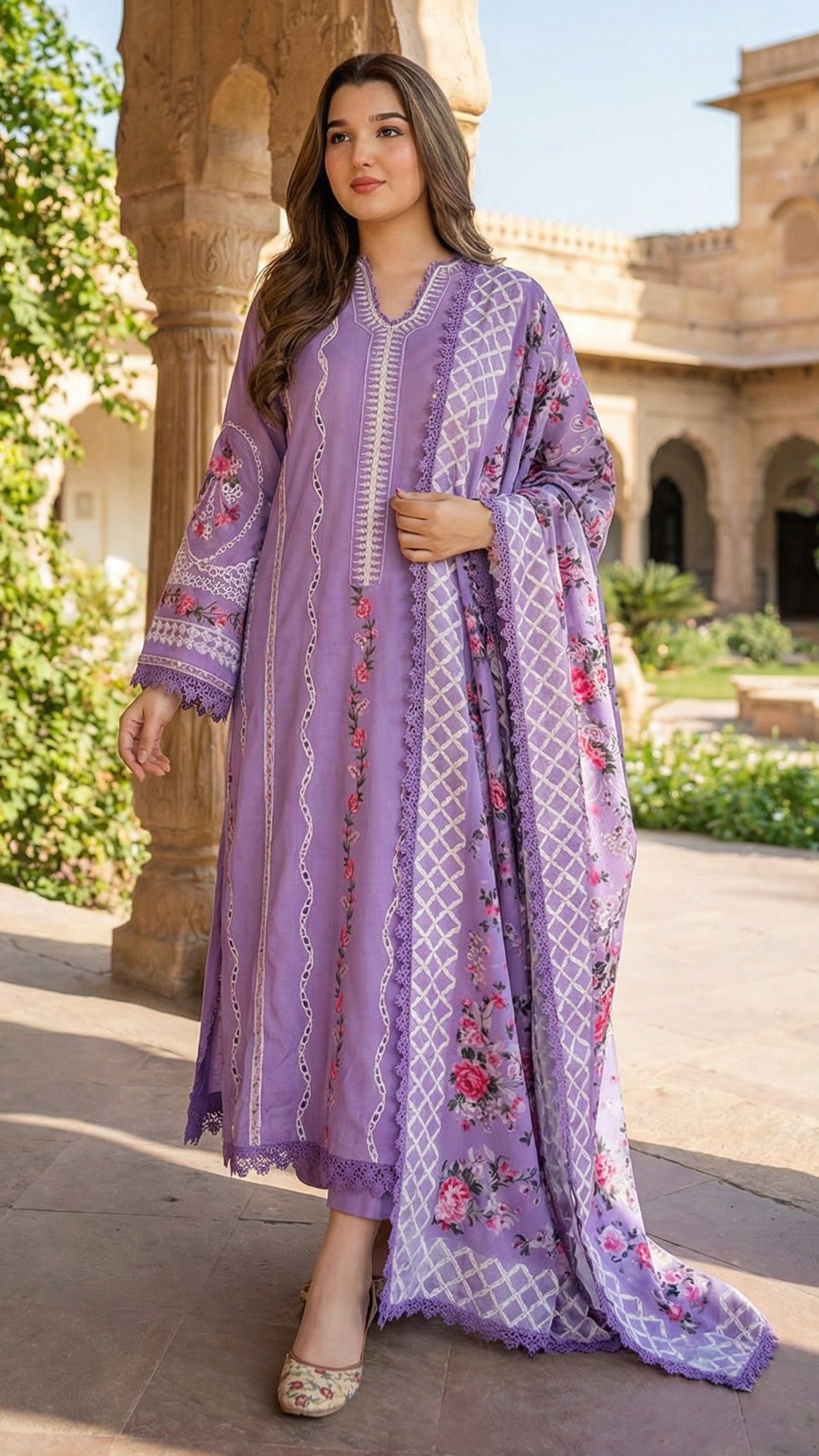 ANEELA CHIKENKARI NOOR | CHIKENKARI  SILK DUPATTA  |3PC UNSTICHED