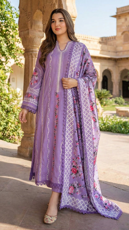 ANEELA CHIKENKARI NOOR | CHIKENKARI  SILK DUPATTA  |3PC UNSTICHED