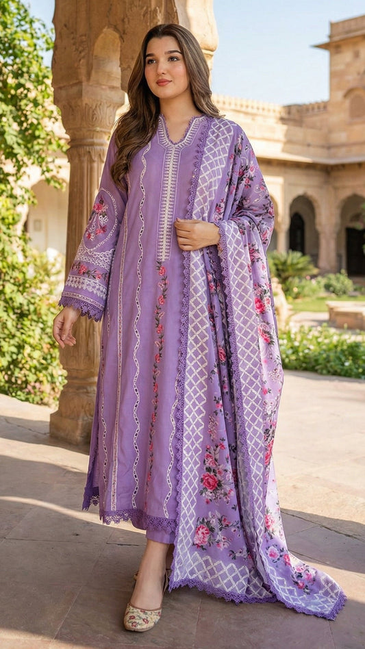 ANEELA CHIKENKARI NOOR | CHIKENKARI  SILK DUPATTA  |3PC UNSTICHED