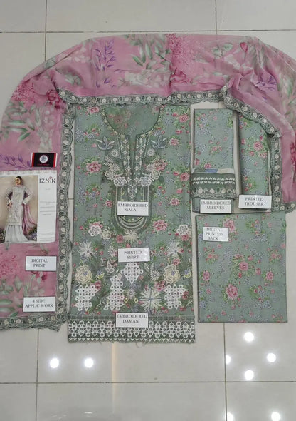 Iznik | M Print | Digital Printed Lawn Chiffon Dupatta | 3pc Unstiched