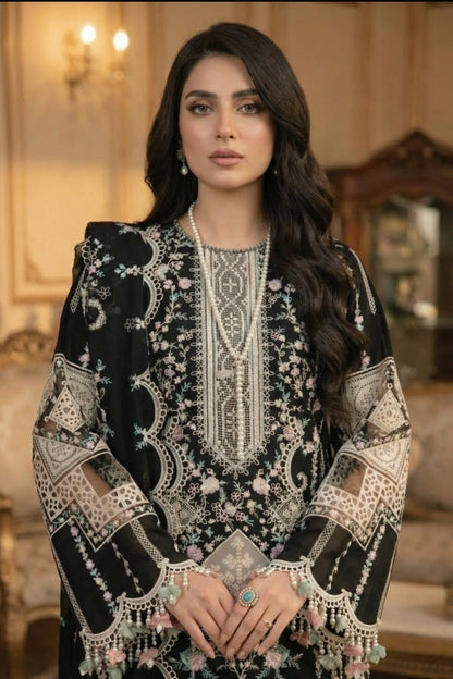 Bin Ilyas | Luxury Chikenkari Lawn Along Chiffon Embroided Dupatta  | 3pc Unstiched