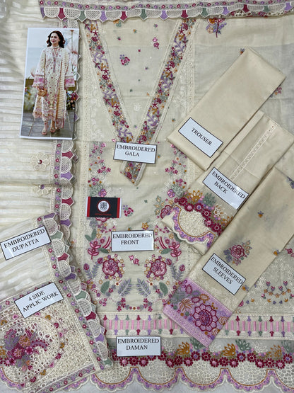 Qalamqar | Chikenkari Lawn Embroidery Orgenza Embroided Dupatta | 3pec Unstiched