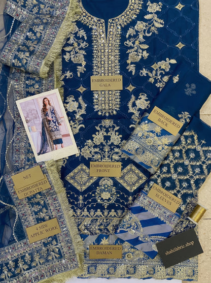 BAROQUE ROYAL SHEHZADI  FESTIVE |CHIFFON WITH KHAADI NET DUPATTA |3PC UNSTICHED