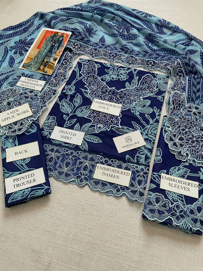 NUREH E BAHAR |LAWN  EMBROIDED CHIFFON DUPATTA  |3PC UNSTICHED