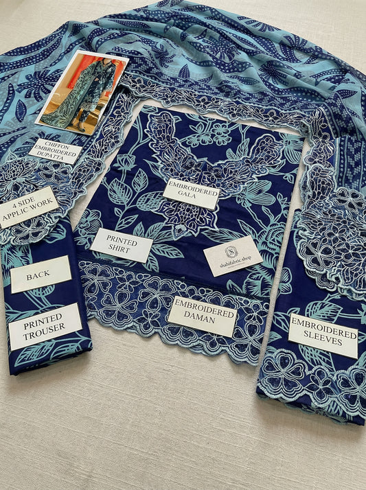 NUREH E BAHAR |LAWN  EMBROIDED CHIFFON DUPATTA  |3PC UNSTICHED