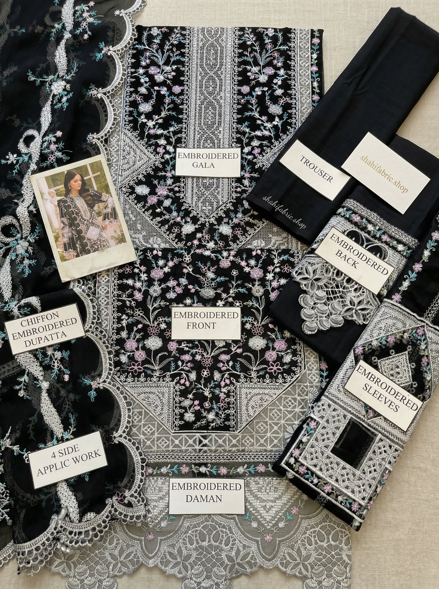 Bin Ilyas | Luxury Chikenkari Lawn Along Chiffon Embroided Dupatta  | 3pc Unstiched