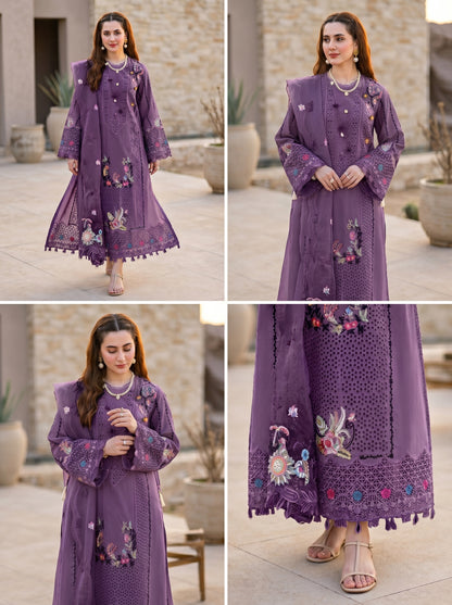Qalamkar | Premium Chikenkari Lawn with Orgenza Embroidred Dupatta | 3pec Unstiched
