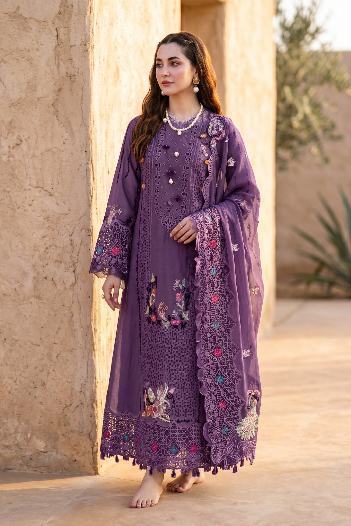 Qalamkar | Premium Chikenkari Lawn with Orgenza Embroidred Dupatta | 3pec Unstiched