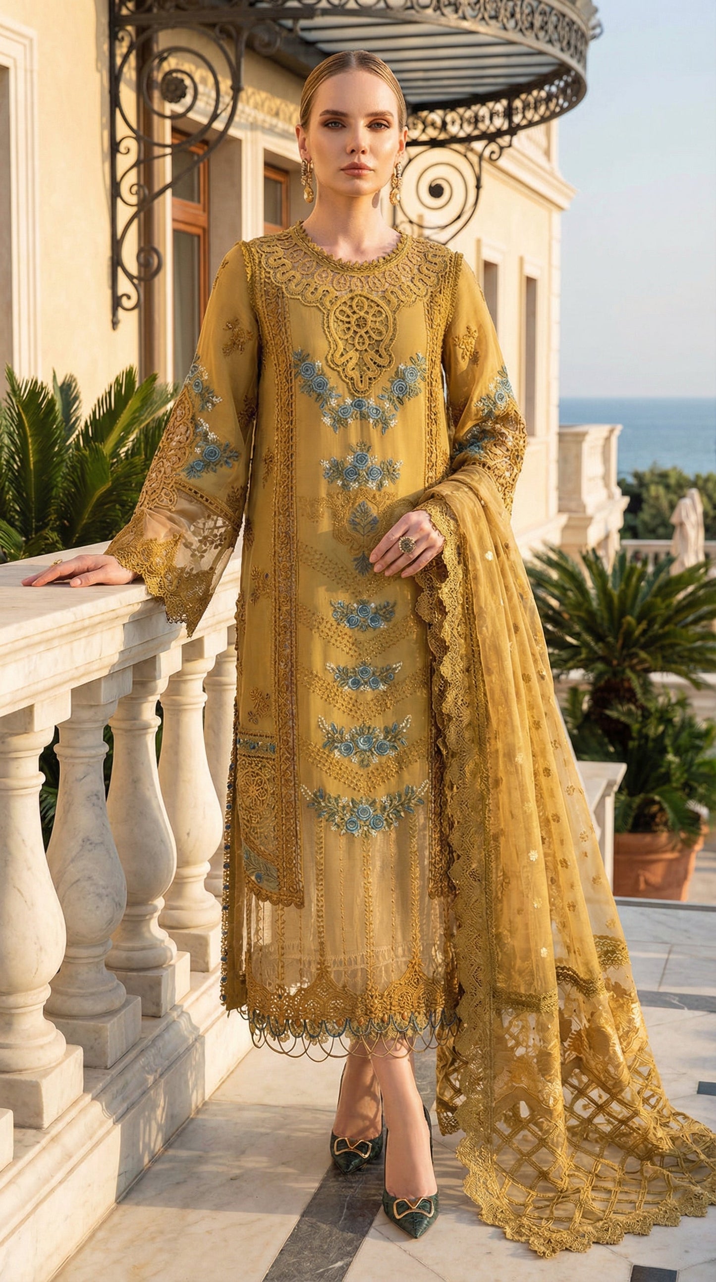 Mariab Embroidered Lawn 3 Piece Unstitched Suit