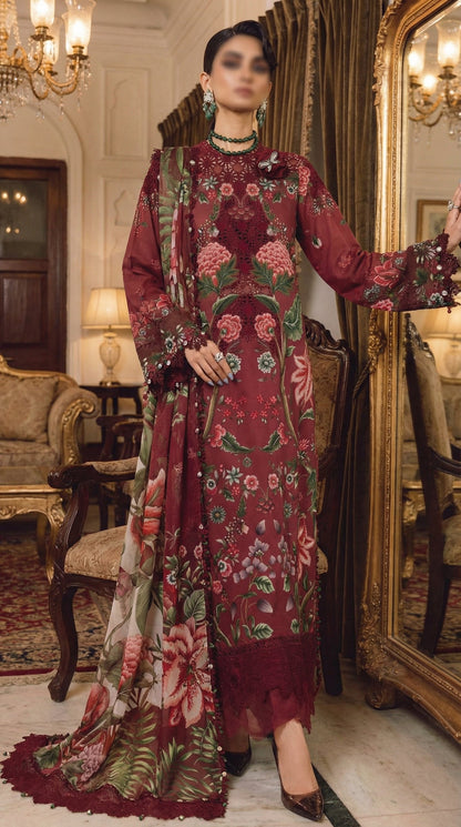 MARIAB EMBROIDED LAWN WITH CHIFFON DUPATTA |3PEC UNsTICHED