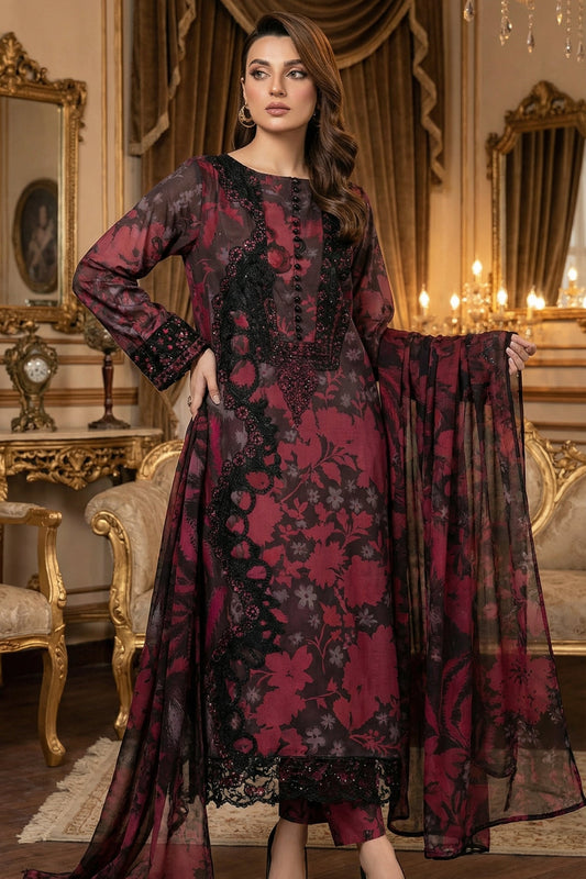 Ramsha Lawn With Chiffon Embroided Dupptta |3Pieces Unstiched