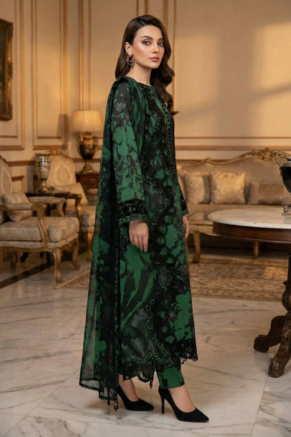 RAMSHA LAWN WITH CHIFFON EMBROIDERD DUPATTA |3PIECE UNSTICHED